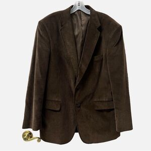 Stafford Essentials Brown Corduroy Blazer Sport Coat Size 42R Elbow Patches